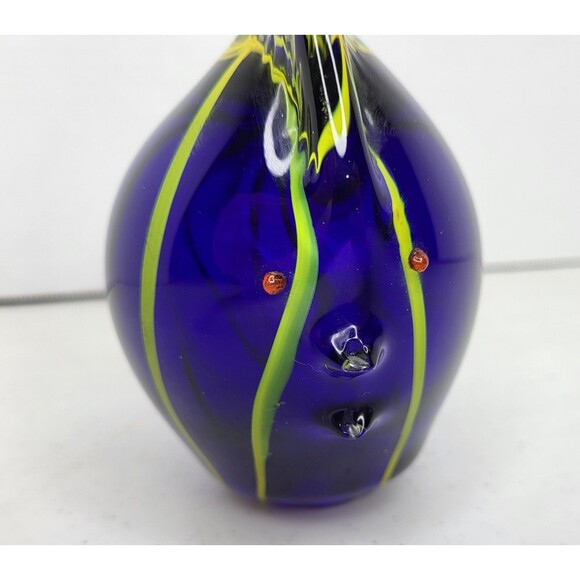 Hand Blown Art Glass Angelfish Paperweight Figurine Cobalt Blue w/ Yellow Stripe - Picture 3 of 9